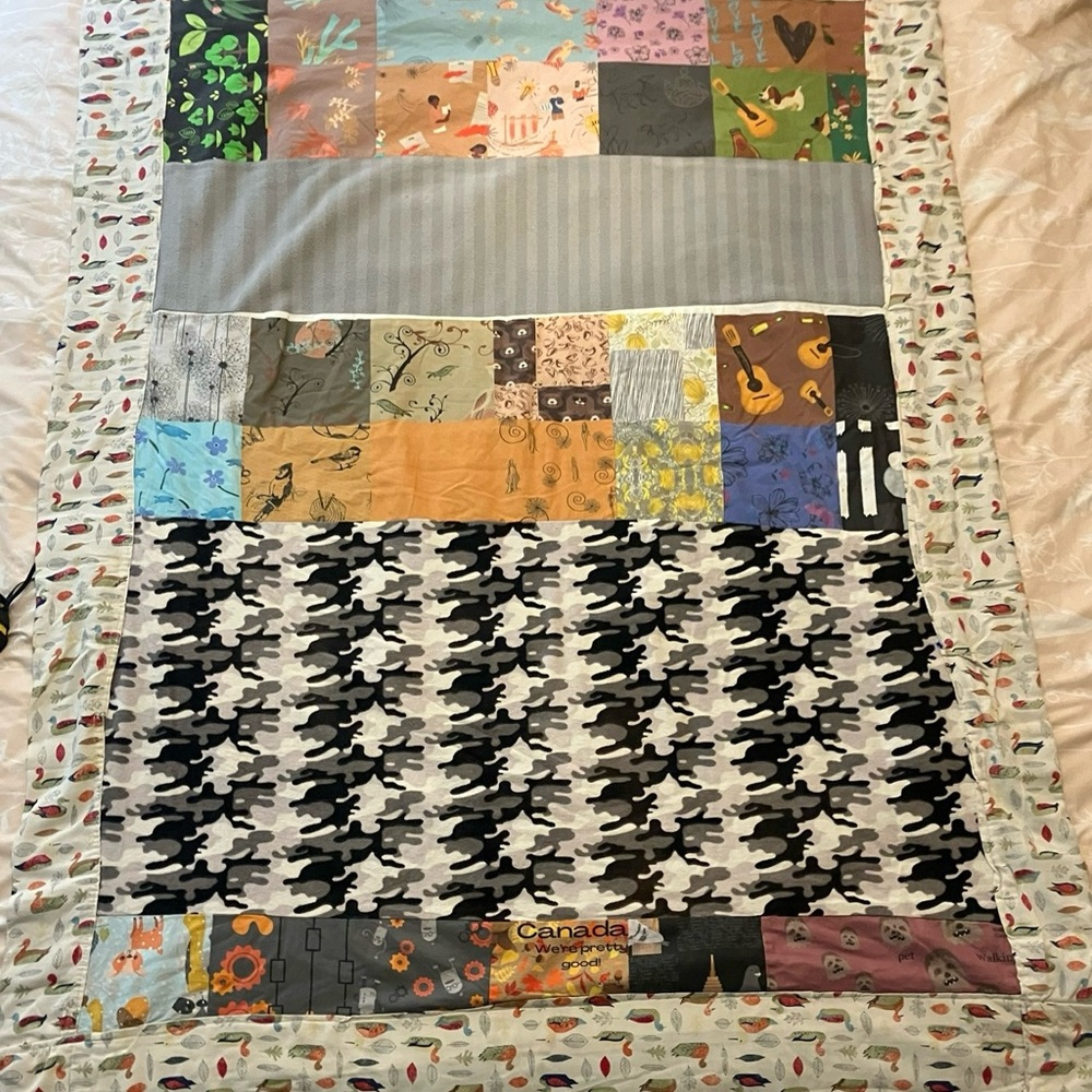 Patchwork Quilt with random fabrics and  Patterns